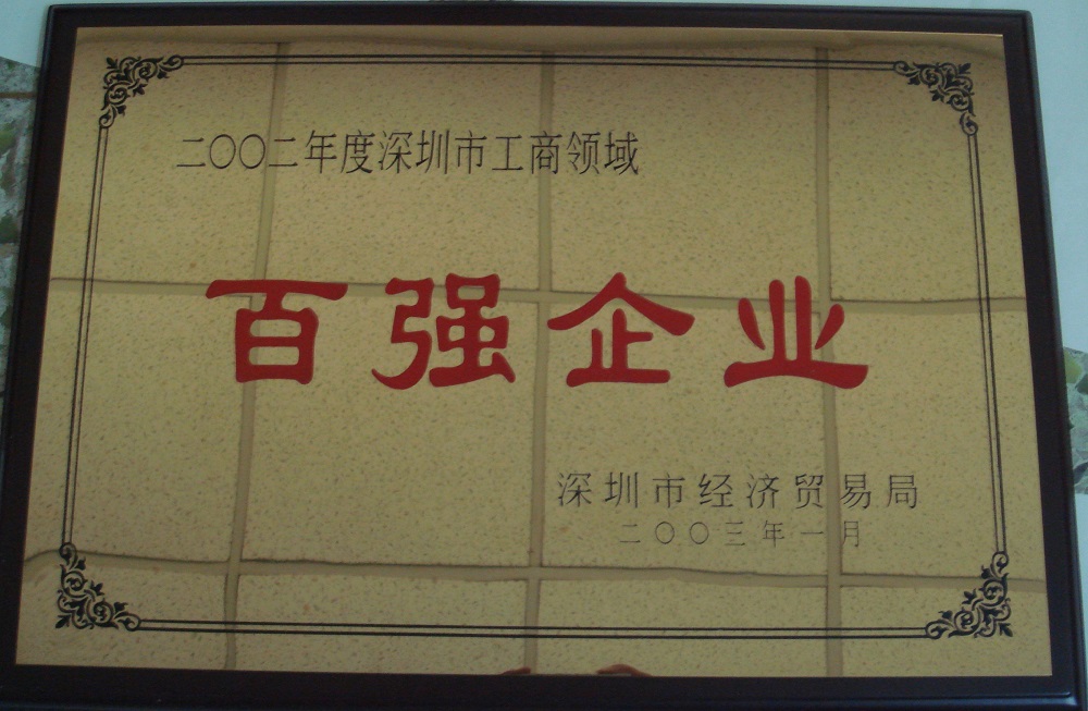 2002 深圳市工商领域百强企业牌匾
