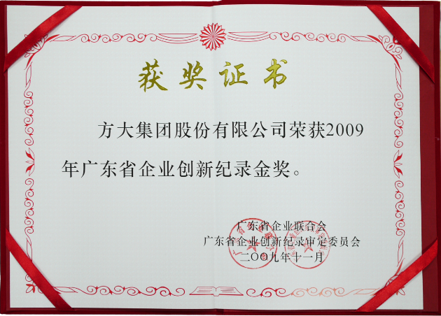 2009 广东省企业创新记录金奖
